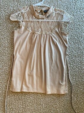 Sleeveless Lace Yoke Camisole in Light Beige by Coolwear